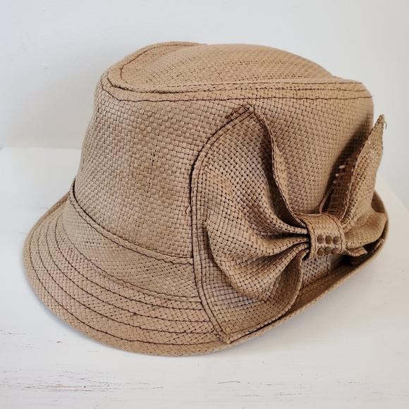 Vintage Woven Straw Fedora Hat With Bow Detail - Picture 11 of 12